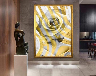 woman with flower head canvas painting, framed woman canvas print, woman poster, woman with rose body painting, framed home decor