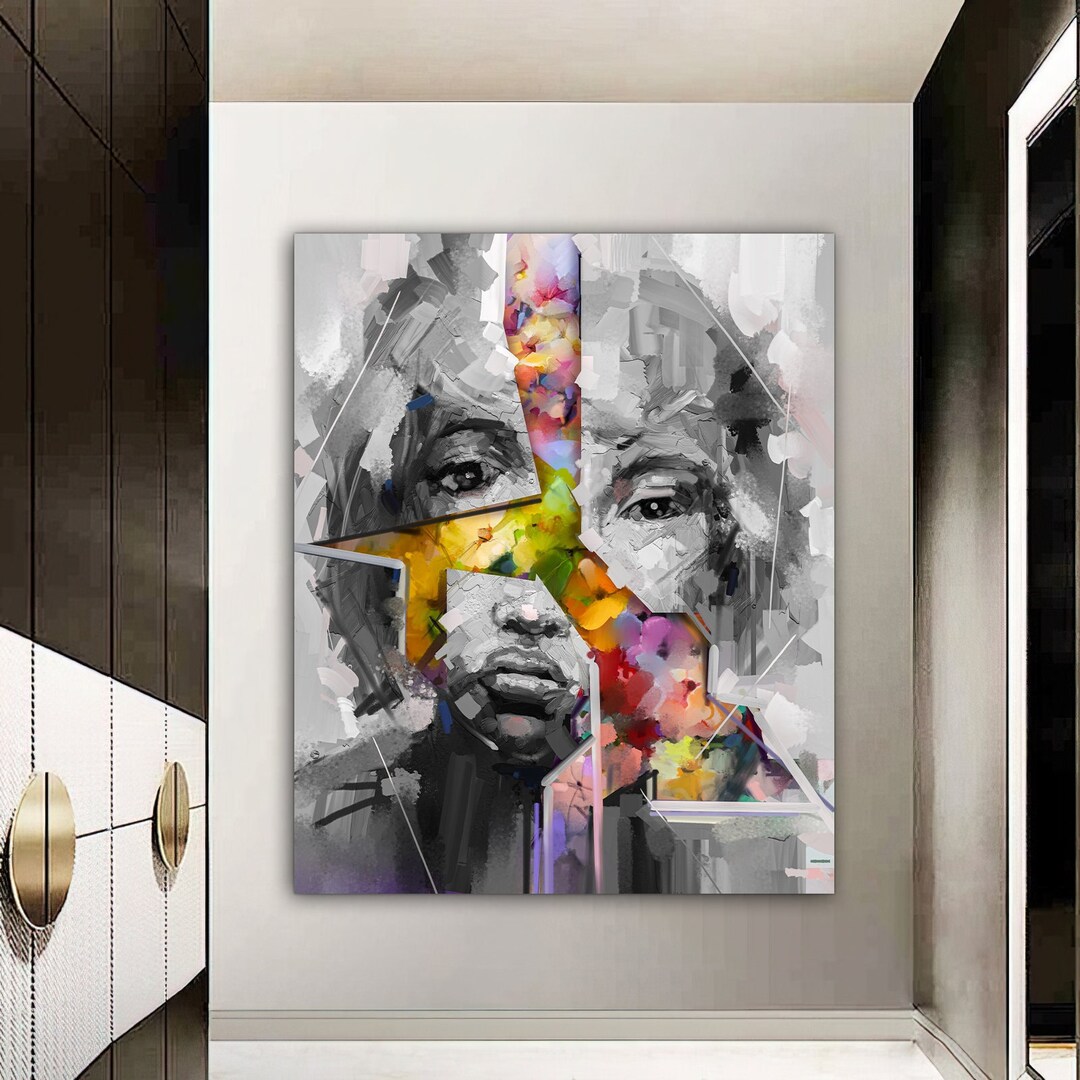 Abstract Woman Face Portrait Canvas Wall Art , Colorful Faced Woman ...