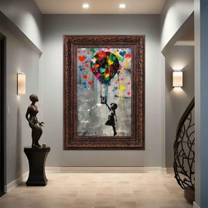 Grafiti de chica de Banksy, lienzo famoso, obra de arte de chica de Banksy, decoración de lienzo con globos de Banksy, impresión de globos de Banksy, impresión de arte pop de Banksy