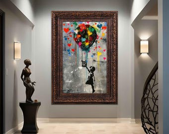 Grafiti de chica de Banksy, lienzo famoso, obra de arte de chica de Banksy, decoración de lienzo con globos de Banksy, impresión de globos de Banksy, impresión de arte pop de Banksy