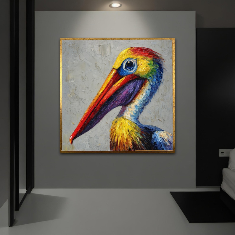 Vibrant Pelican Close-up Canvas Wall Art, Colorful Bird Painting ...