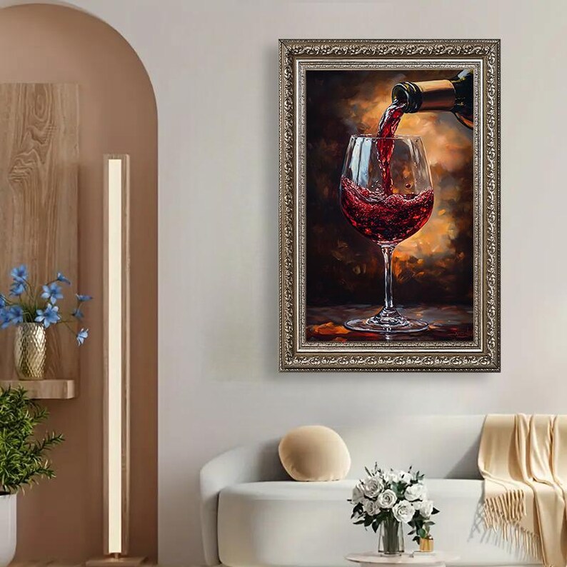 Red Wine Pour Canvas Art – Elegant Wine Glass Painting for Kitchen or ...