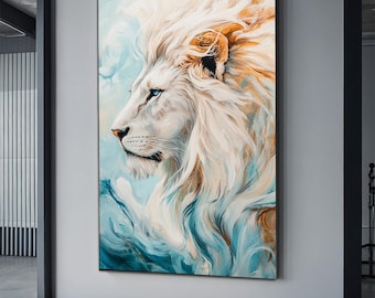 White Lion Wall Art, Canvas Or Poster, Wildlife Wall Art, Safari Decor, Modern Wall Art, Living Room Decor, Animal Decor