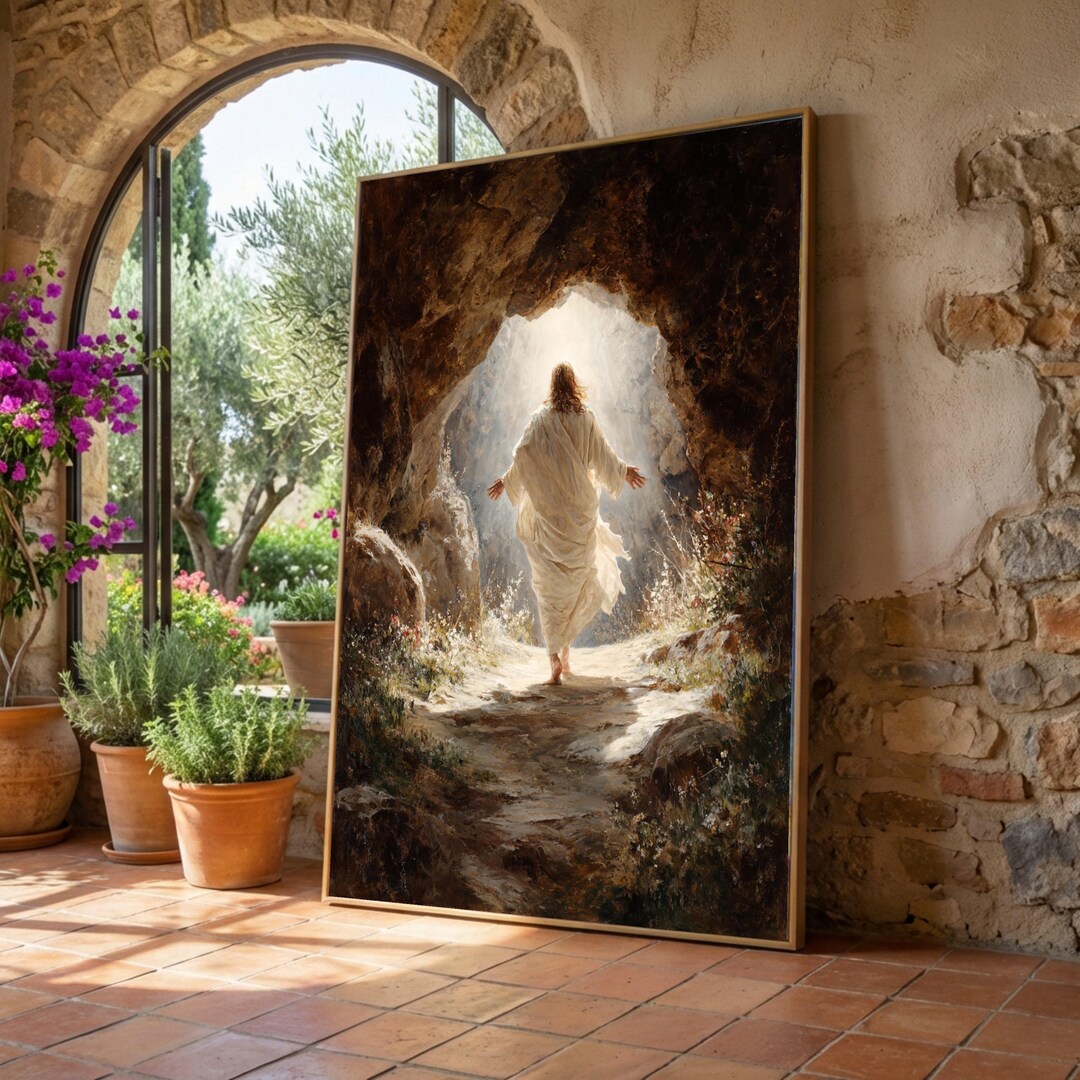 Radiant Resurrection Scene Canvas, Jesus Rising From Tomb Wall Art ...