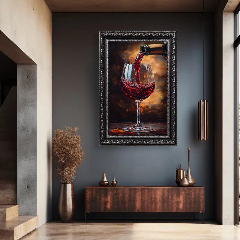 Red Wine Pour Canvas Art – Elegant Wine Glass Painting for Kitchen or ...
