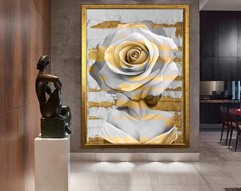 woman with flower head canvas painting, framed woman canvas print, woman poster, woman with rose body painting, framed home decor