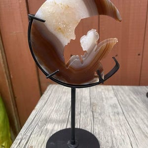 Druzy Banded Agate carnelian   moon with fairy  With Stand natural Crystal