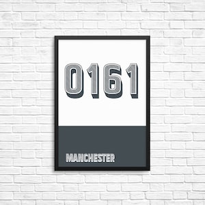 Manchester 0161 Area Code Print | Mancunian Poster | Office Wall Art ...
