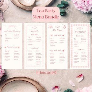 Tea Party Menü, Event-Menü, hübsches Menü, Muttertag, Brautparty, Babyparty, Geburtstag, zart, wunderlich, feminin, Instant Download