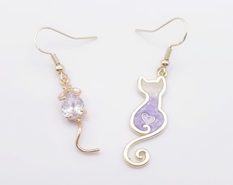 Crystal cat earrings sales