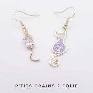 Boucles d'oreilles dépareillées CHAT et souris image 1