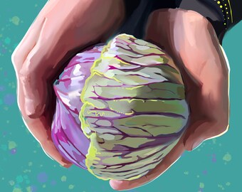 Cabbage Vegetable Art, Veggie Art, 8x10 prints, Farm Art