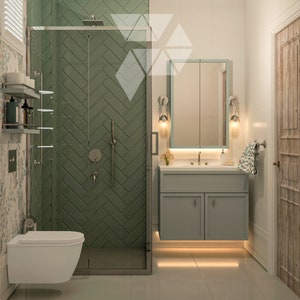 Badkamerinterieur, 3D-badkamerontwerp, architectuurontwerp, architecturale 3D-weergaven, aangepaste weergaveservice, realistische visualisatie