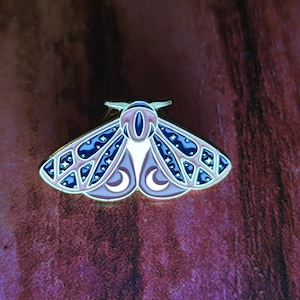 Red & Pink Moon Design Moth Enamel Pin