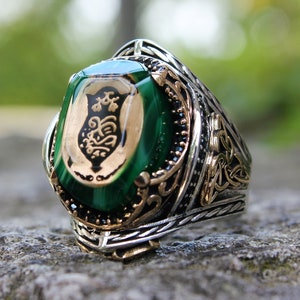 Big Green Curved Amber,Handmade,Engraved Ring,Big Stone,Floral Design,Silver Sterling Ring,Embroidered Ring,Gemstone,Valentines Day Gift
