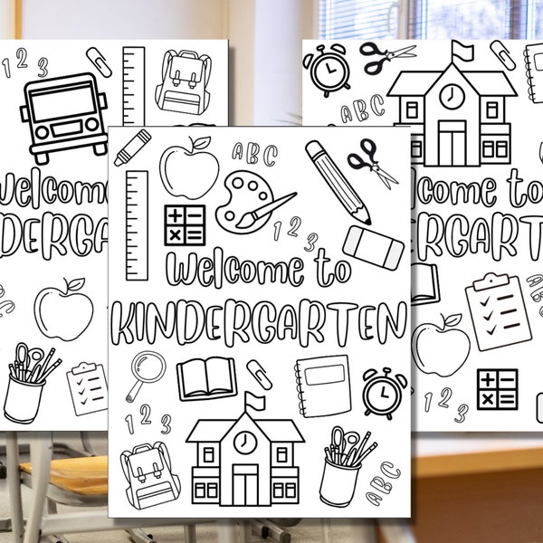 Welcome to Kindergarten Coloring Sheet, Open House, First Day of School | Digital Download | 062