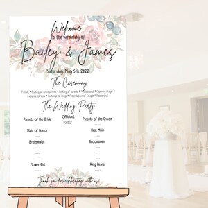 Dainty Wedding Welcome & Program Sign Template, Ceremony Program, Canva Template | Digital Download | 034