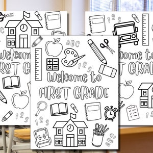Bem-vindo à Folha para Colorir da Primeira Série, Casa Aberta, Volta às Aulas, Professor, Ensino Fundamental, Primário | Download digital | 063