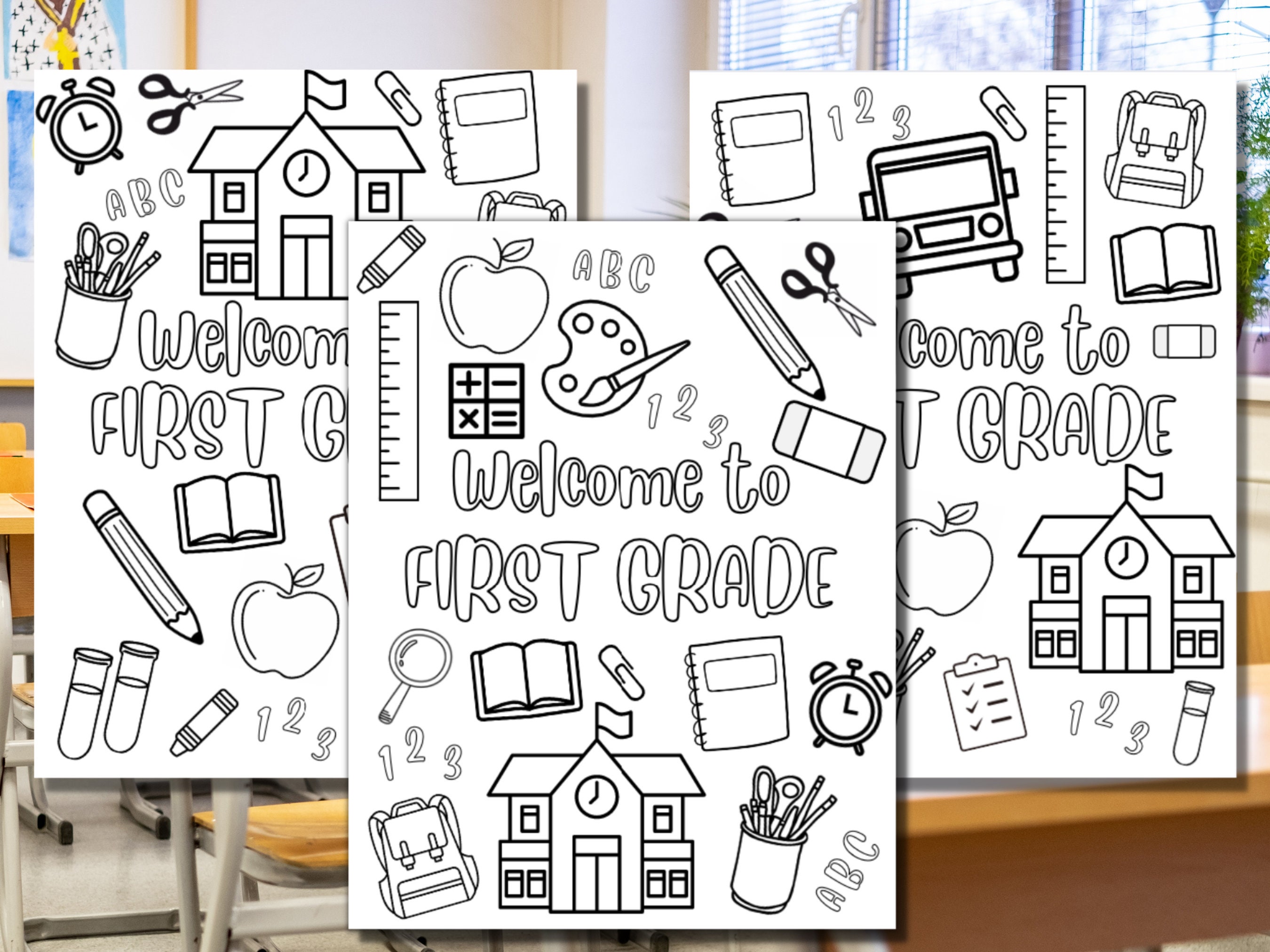 Welcome to First Grade Coloring Sheet Open House Back to - Etsy