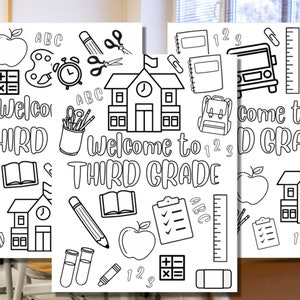 Welcome to Third Grade Coloring Sheet, Open House, First Day of School, Teacher, Elementary School | Digital Download | 065