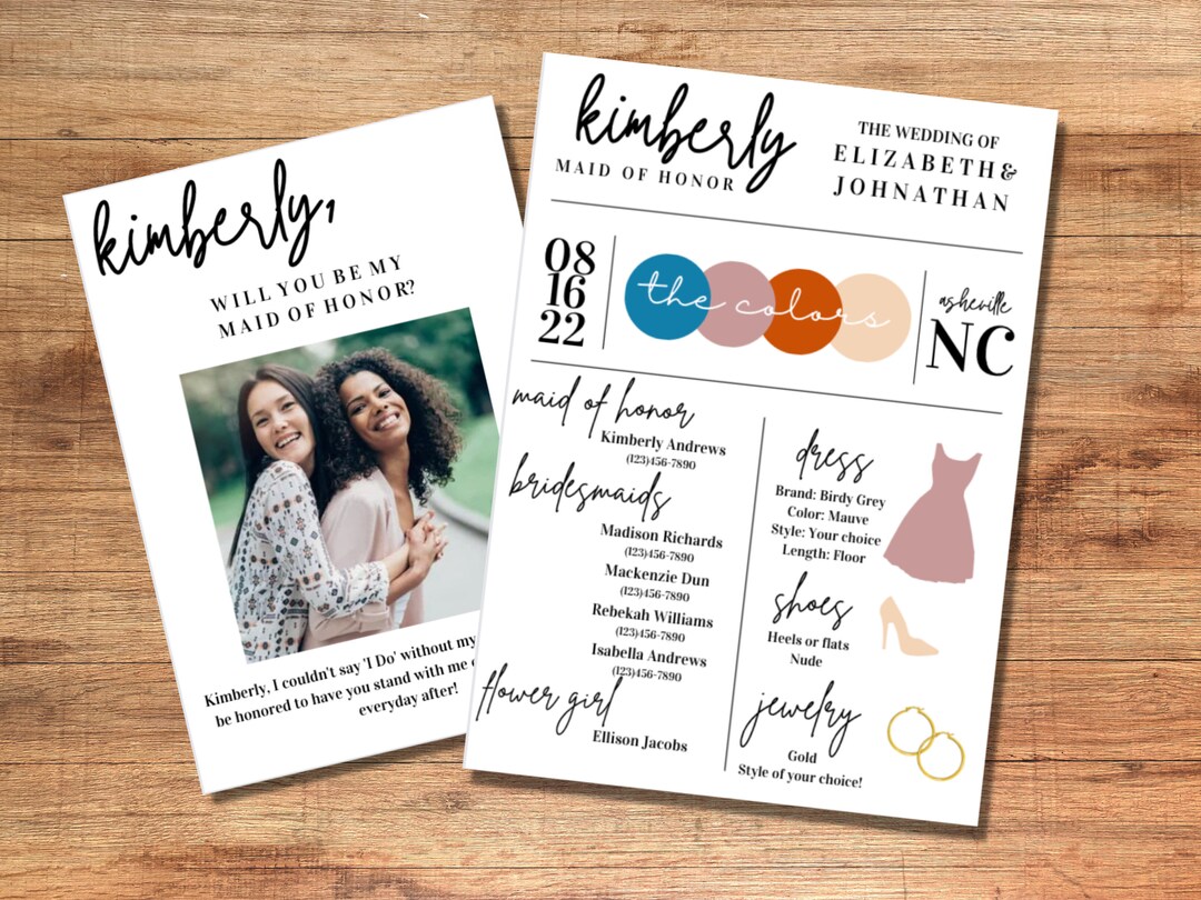 Bridesmaid Information Cards, Bridesmaids Proposals, Wedding Party