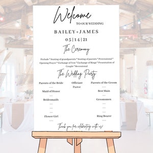 Modern Wedding Welcome & Program Sign Template, Ceremony Program, Canva Template | Digital Download | 033