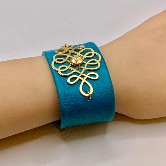 Kim Leather Cuffs in Blue main image 1