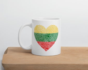 Litouwse vlag vingerafdruk hart witte glanzende mok