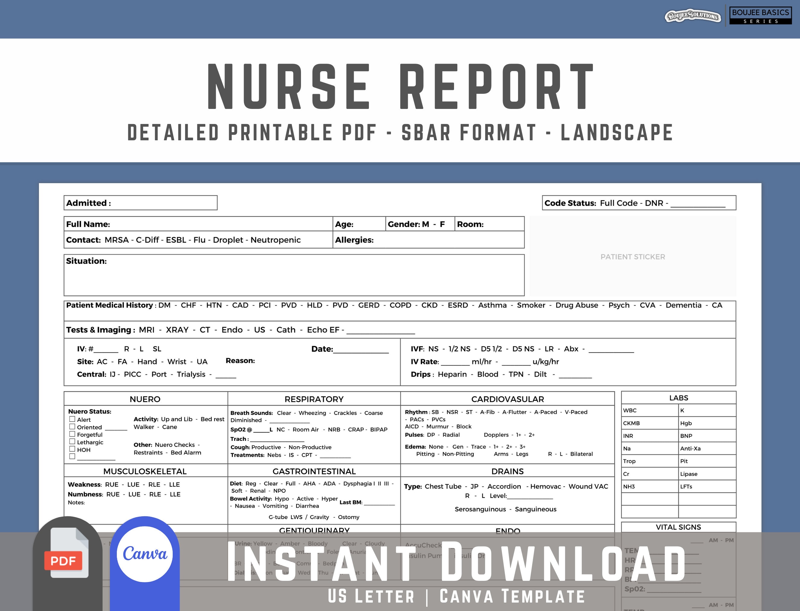 SBAR Nurse Report ICU Report Sheet, Patient Assessment, Med Brain Surg Sheet, Nursing Student ...