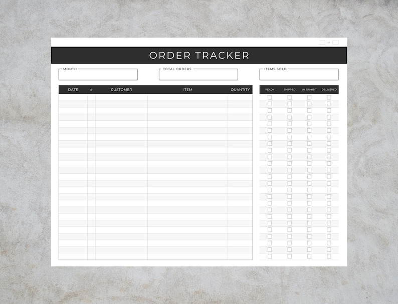 Order Status Tracker Order Tracker Printable , Small Business, Order