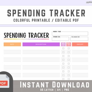 Spending Tracker | Bill Track, Expense Tracker, Budget Planner , Printable Planner , Money Tracker , Savings Tracker , Bill Tracker