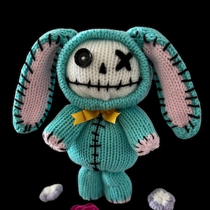 Goth Bunny: Circular KNITTING MACHINE PATTERN for Crocheted Knitted Stuffed Animal Creepy Halloween Goth Skeleton Rabbit Doll