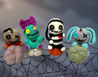 Little Monsters Collection: Circular KNITTING MACHINE PATTERN for Knitted Stuffed Animal Skeleton Vampire Bat Bunny Pumpkinhead