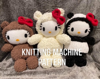 PATRÓN DE MÁQUINA DE TEJER Animales de peluche de gatitos y osos kawaii tejidos