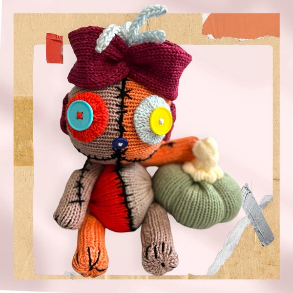 Autumn Rag Doll: Circular KNITTING MACHINE PATTERN for Crocheted Knitted Stuffed Animal Creepy Halloween Goth Autumn Pumpkin Rag Doll