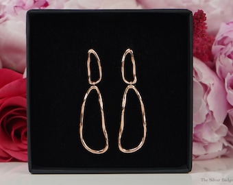 Rosy - Pendientes colgantes de doble aro irregulares abstractos de oro rosa