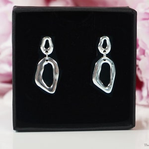 Gayle - Polished Geometric Minimalist Sterling Silver Stud Dangle Earrings