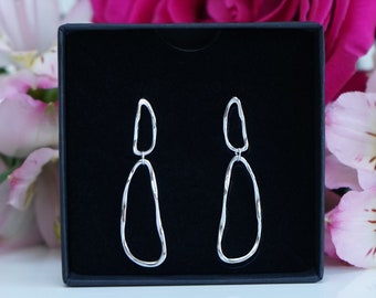 Lizzy - Pendientes colgantes de plata de ley o oro rosa - Diseño inusual, ligeros