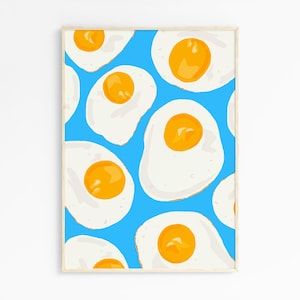 Sunny Side Up Egg Poster, Colorful Wall Art, Breakfast Wall Art, Trendy Retro Wall Art, Kitchen Wall Decor Print, Food Poster Illustration