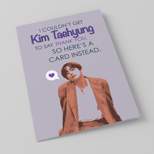 Kim Taehyung Kim Tae-hyung V BTS Dank u kaart direct downloadbare schattige Koreaanse afdrukbare k-pop kpop wenskaart