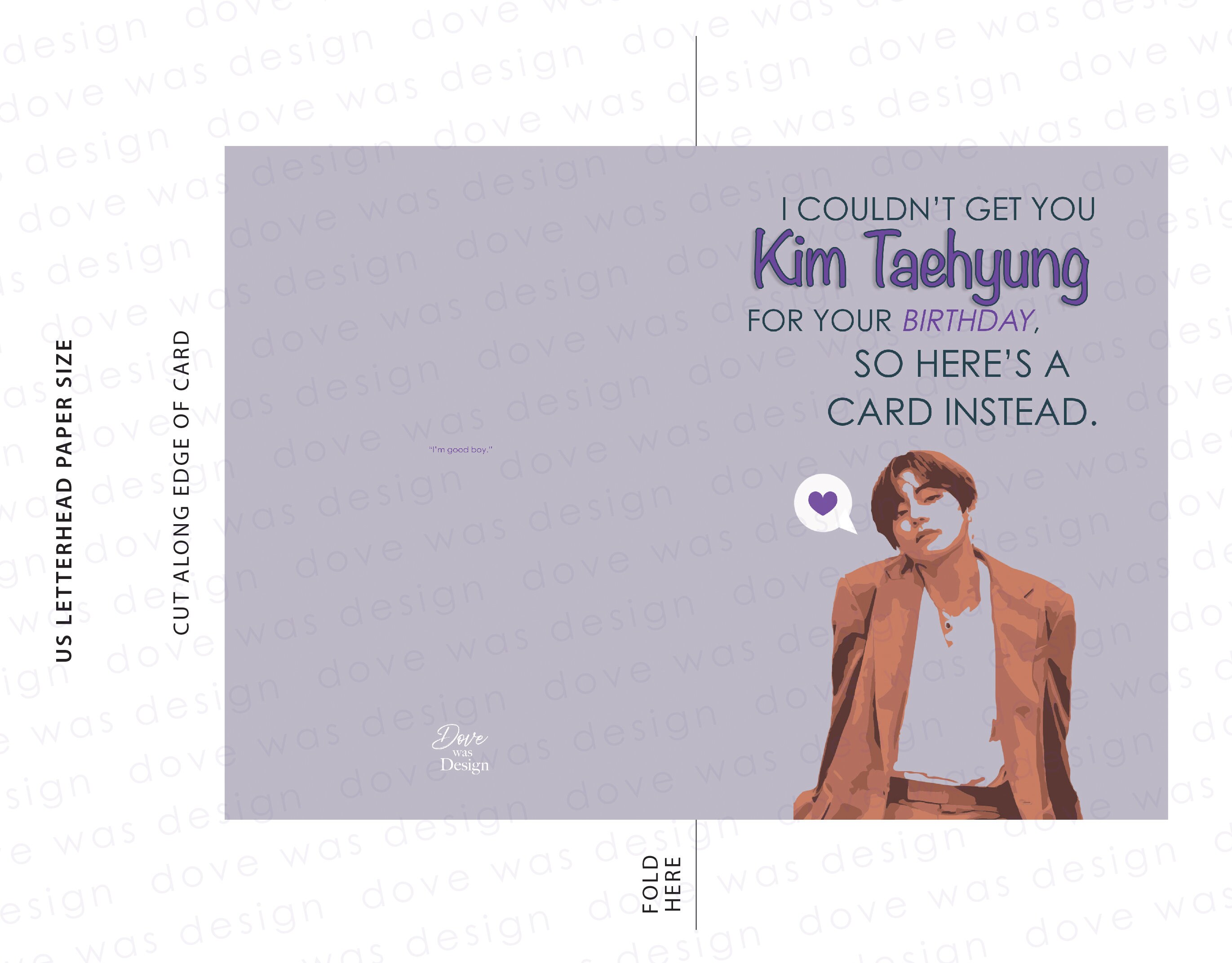 Kim Taehyung Kim Tae-hyung V BTS Happy Birthday Card Instant ...