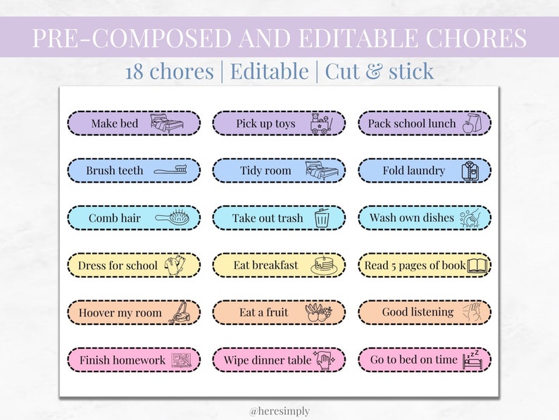 DIY Kids Chore Chart Weekly Chore Chart for Family, Editable Daily ...