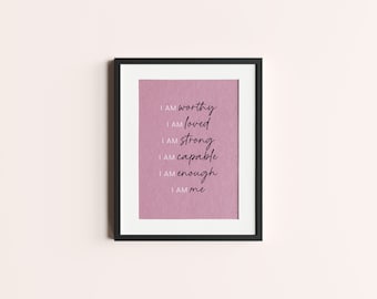 Self-Love Pink Typography Print: Motivational Affirmations (Digital Download)