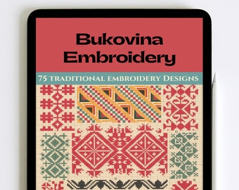 Ricamo Bukovina, 75 disegni tradizionali di ricamo a mano, modelli di ricamo popolare, modello di colore ricamo, ricamo eBook PDF