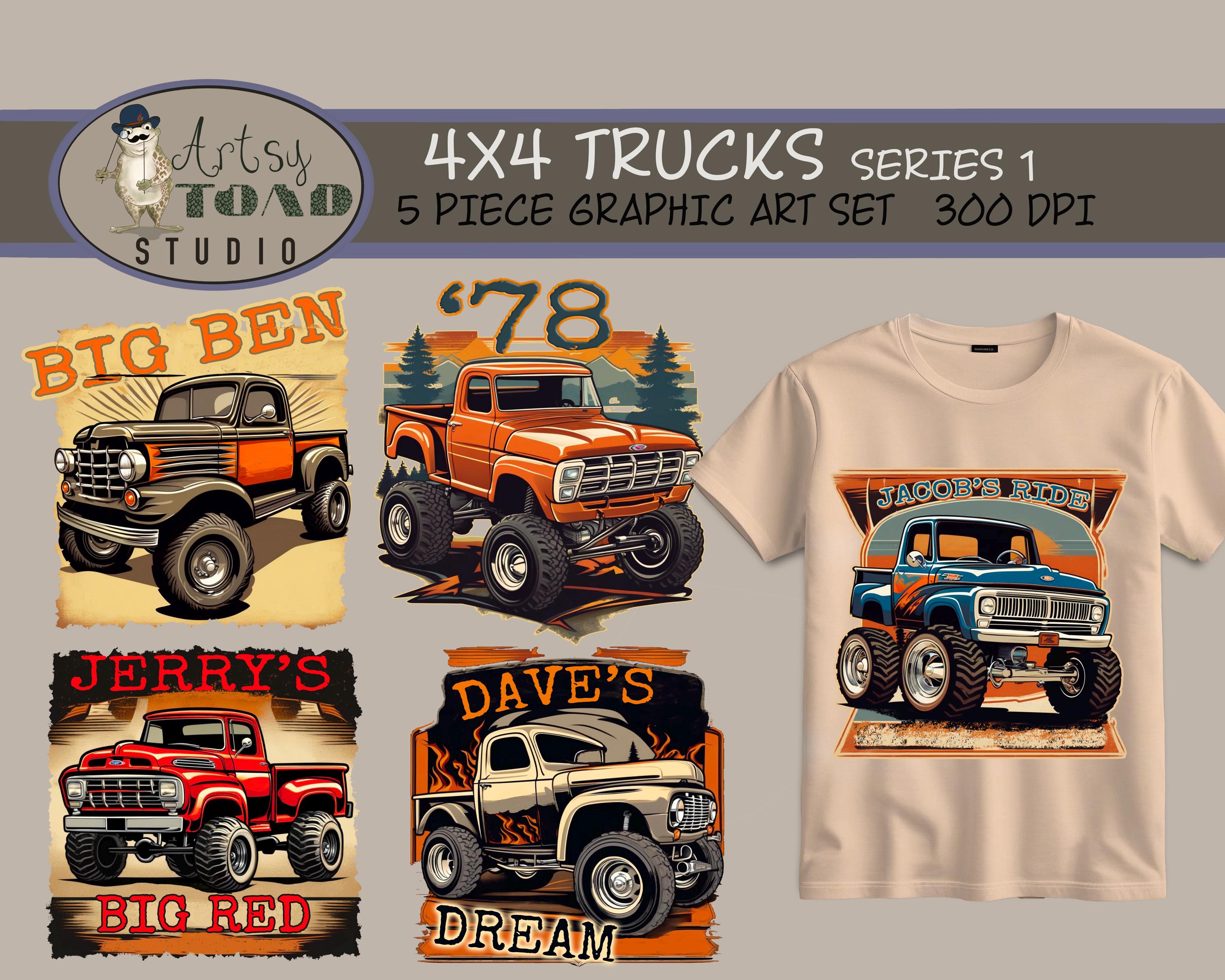 Vintage 4x4 Truck Graphics - 5 High Quality - Full Color Graphics ...