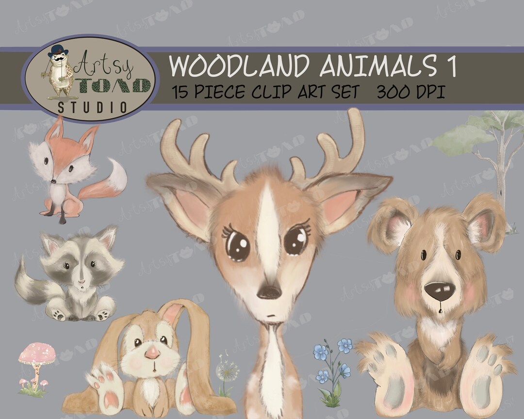Woodland Animals Clip Art Set Deer, Bunny, Bear - Etsy
