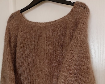 Oversized Hand Knit Sweater for Trendy Women - Trendy Beige Knitted Women's Sweater - Light Mohair Cobweb  soft Pullover,  Unique Woman Gift