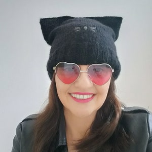 Hand-Knit Alpaca Cat Ears Beanie: Winter Knit Hat