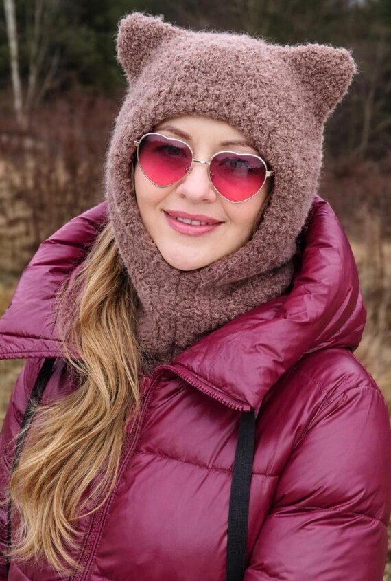 Alpaca Wool Balaclava With Bear Ears – Handmade Crochet Hood  display picture 1