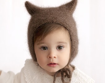 Baby Kitty Bonnet with Ears – Hand Knit Cat Ear Winter Hat